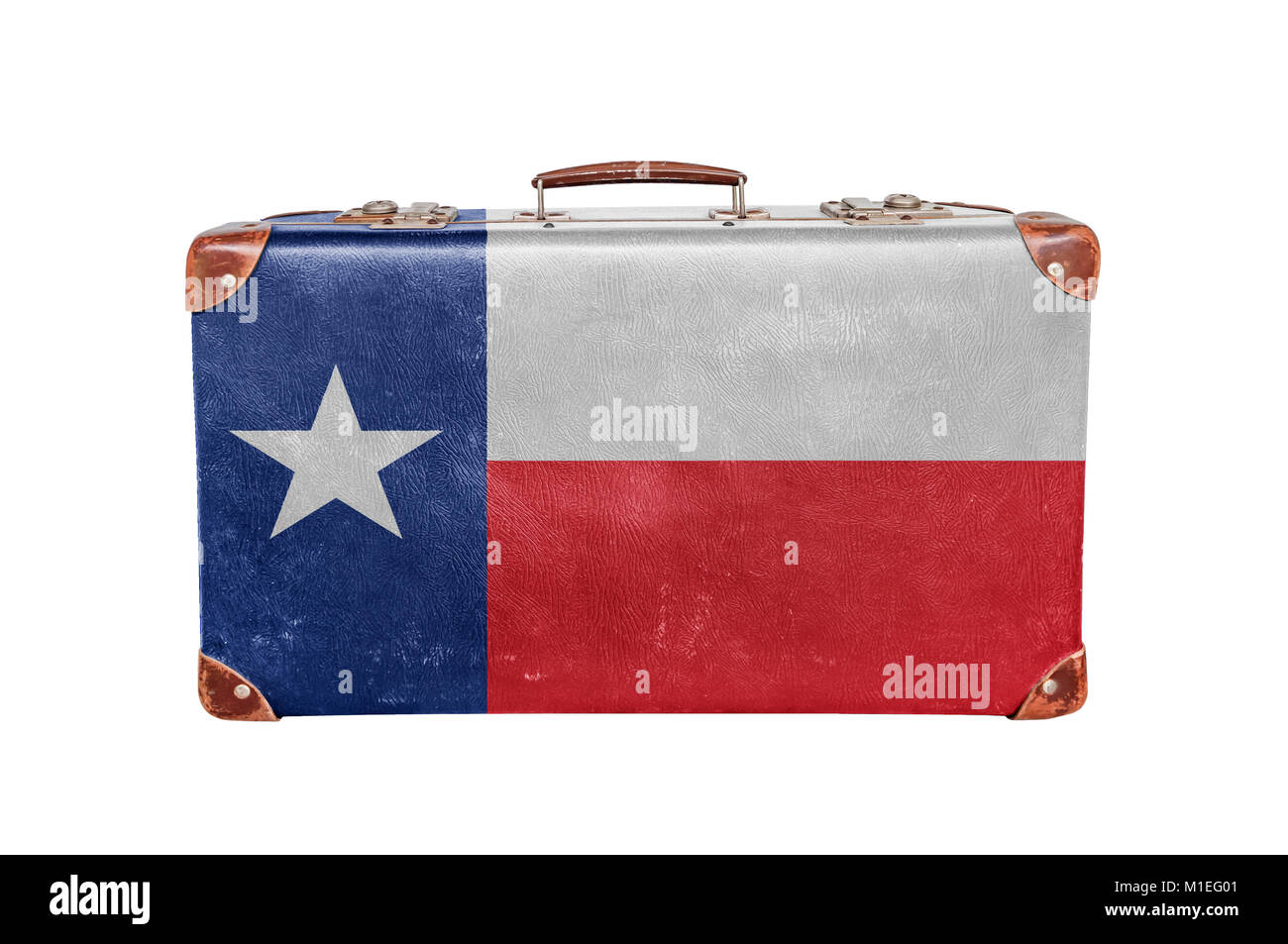 Vintage Koffer mit United States Texas flag Stockfoto