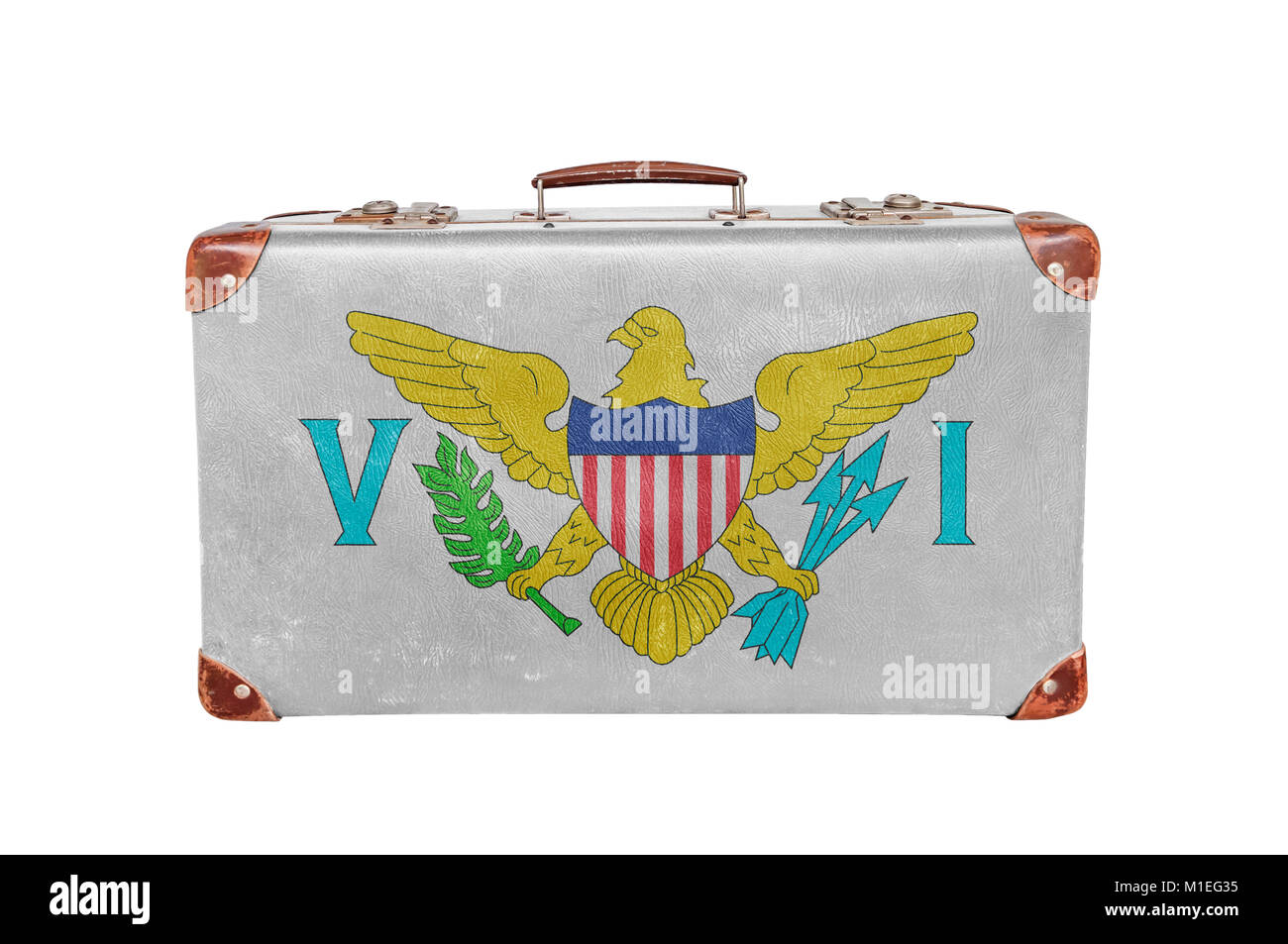 Vintage Koffer mit United States Virgin Islands Flagge Stockfoto