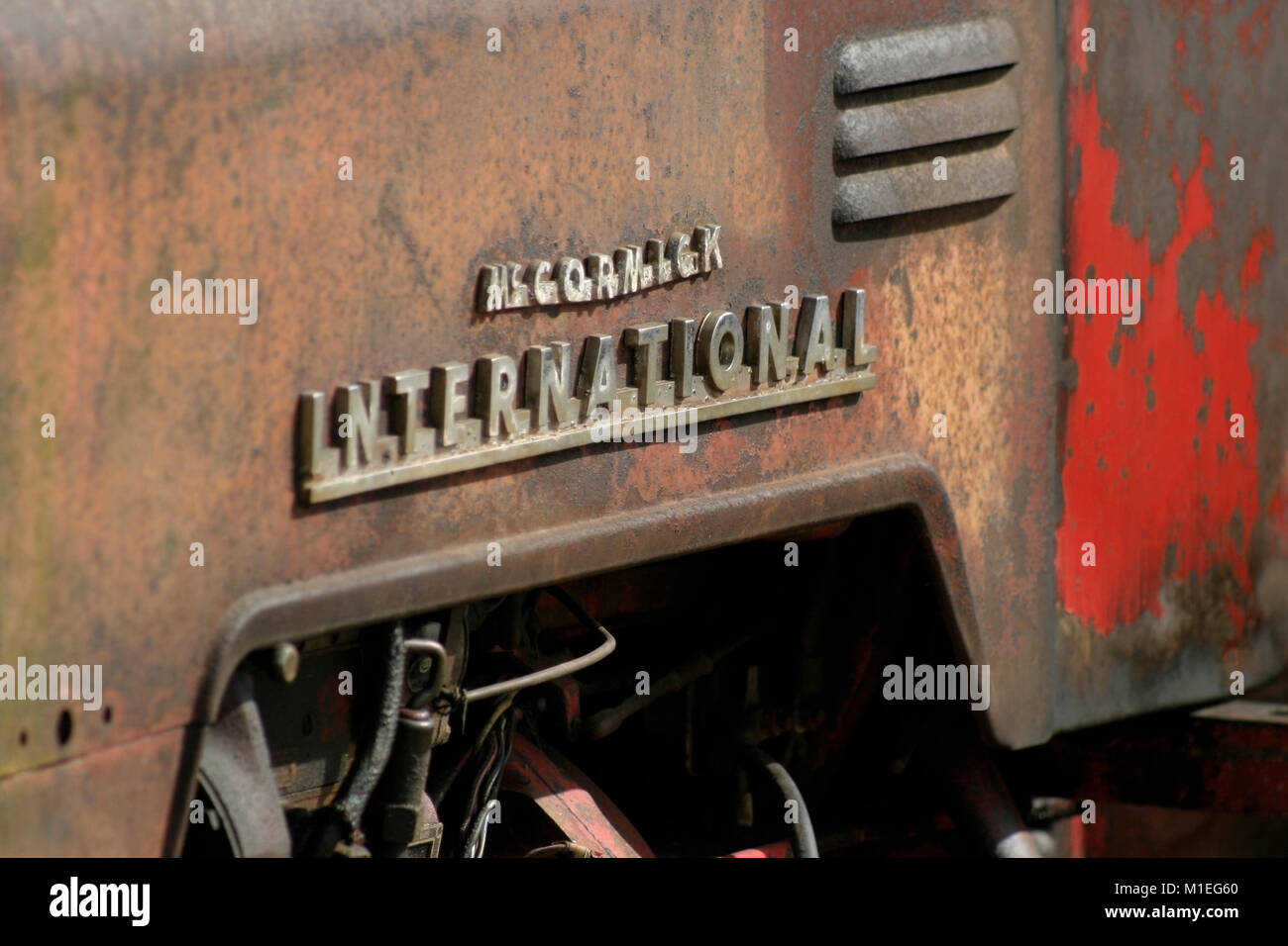 Nahaufnahme eines Vintage McCormick International Traktor Stockfoto