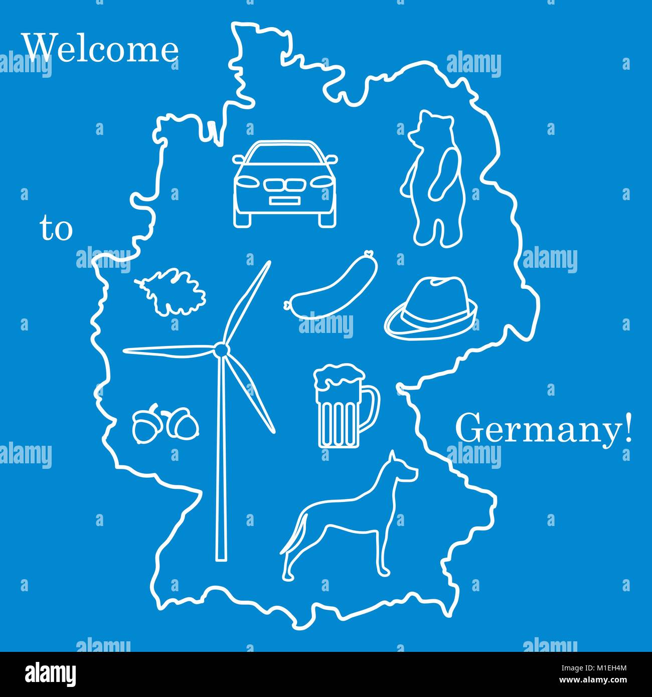 Vector Illustration mit verschiedenen Symbolen in Deutschland. Reisen und Freizeit. Design für Banner, Poster oder Drucken. Stock Vektor