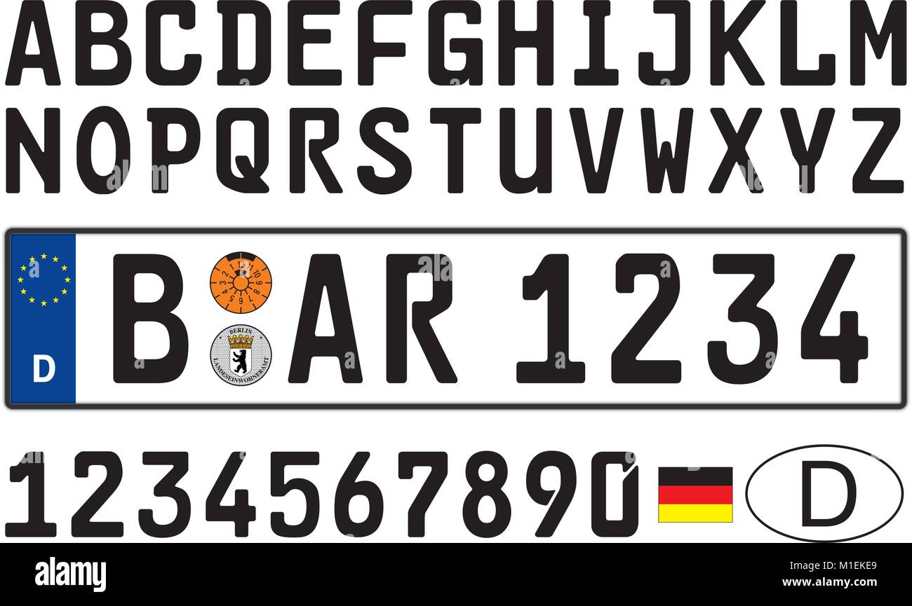 Deutschland auto Platte, Buchstaben, Zahlen und Symbole Stock Vektor