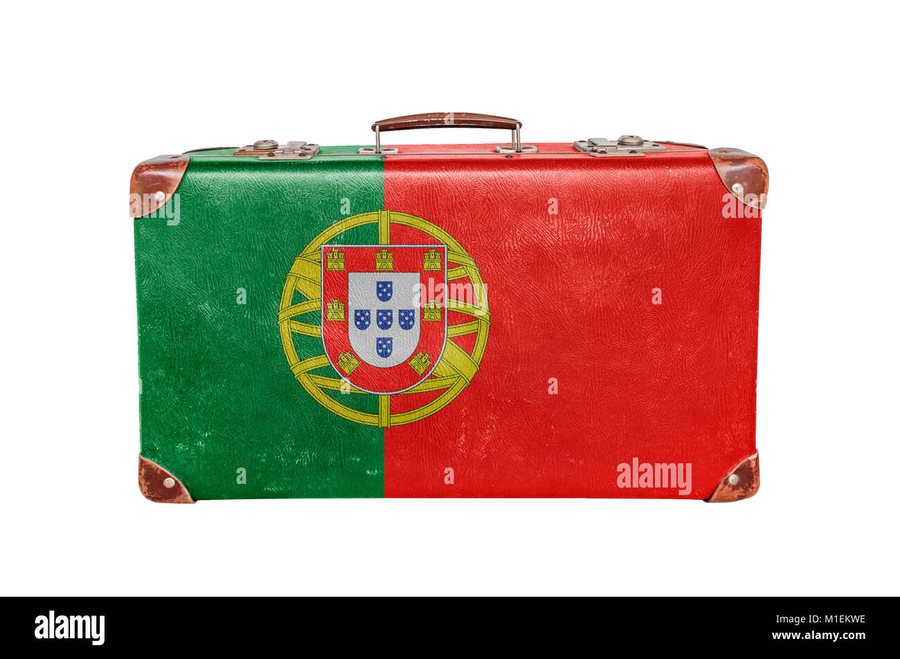 Vintage Koffer mit Portugal Flagge Stockfoto