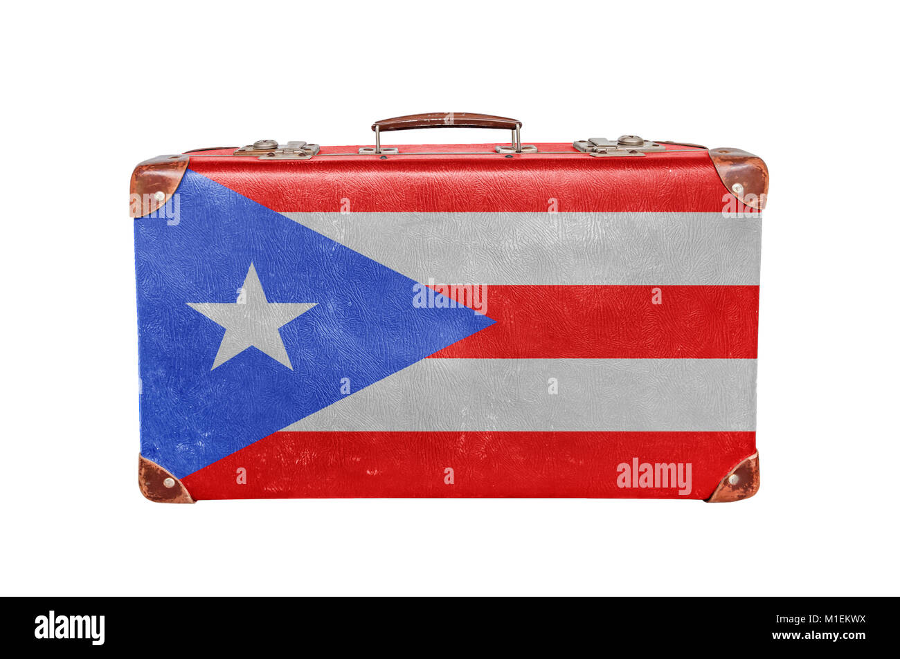 Vintage Koffer mit Puerto Rico Flagge Stockfoto