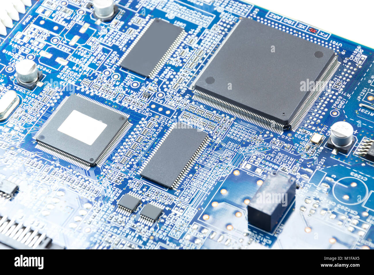 Geschlossen bis Leiterplatte mit Elektronik-Komponenten Stockfoto