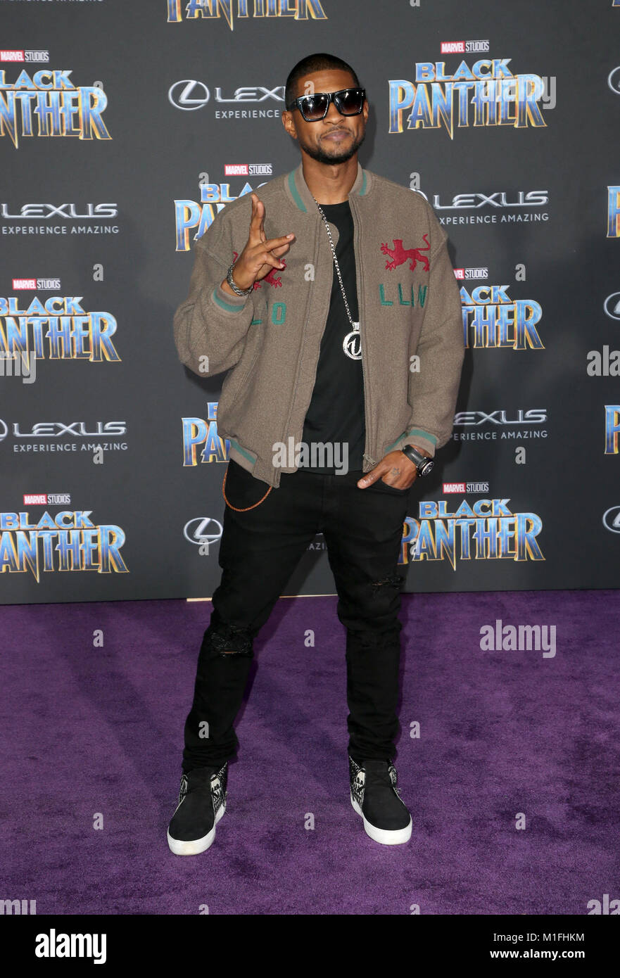 Los Angeles, Ca, USA. 29 Jan, 2018. Usher, bei Marvel Studios' Welt Premiere von Black Panther am Dolby Theatre in Los Angeles, Kalifornien, am 29. Januar 2018. Credit: MediaPunch Inc/Alamy leben Nachrichten Stockfoto