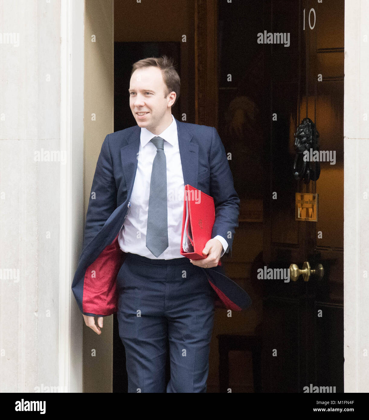 London, 30. Januar 2018, Matt Hancock, Kultur Sekretärin verlassen Downing Street 10 folloiwng einer Kabinettssitzung Quelle: Ian Davidson/Alamy leben Nachrichten Stockfoto