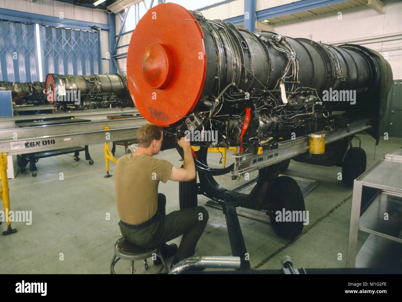 Upper Heyford (GB), US Air Force Base, Motor Wartung Werkstatt für F111 Flugzeuge (Juni 1988) Stockfoto