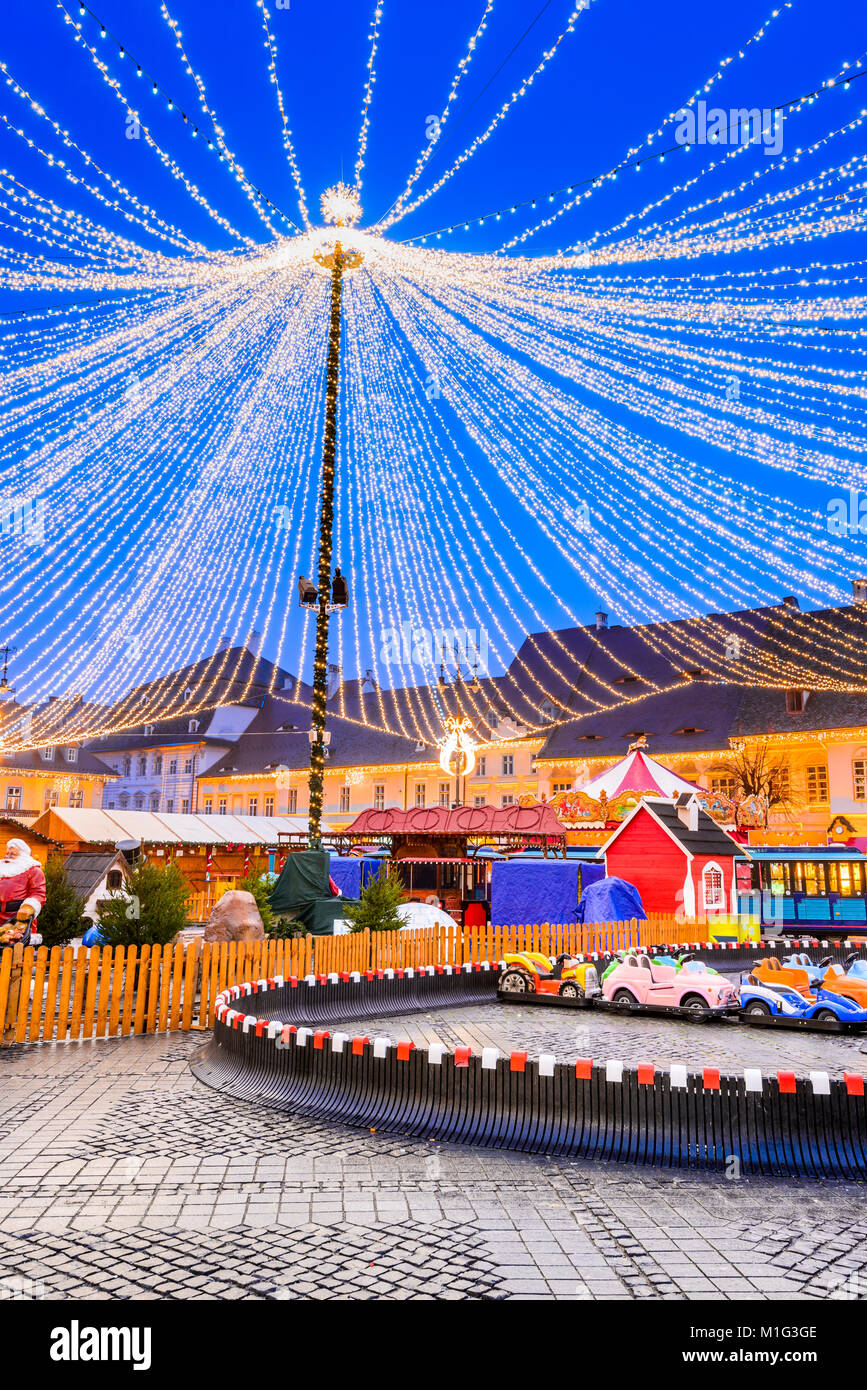 Sibiu Weihnachtsmarkt, in Rumänien, Siebenbürgen, Sehenswürdigkeit winter fair Geschichte. Stockfoto