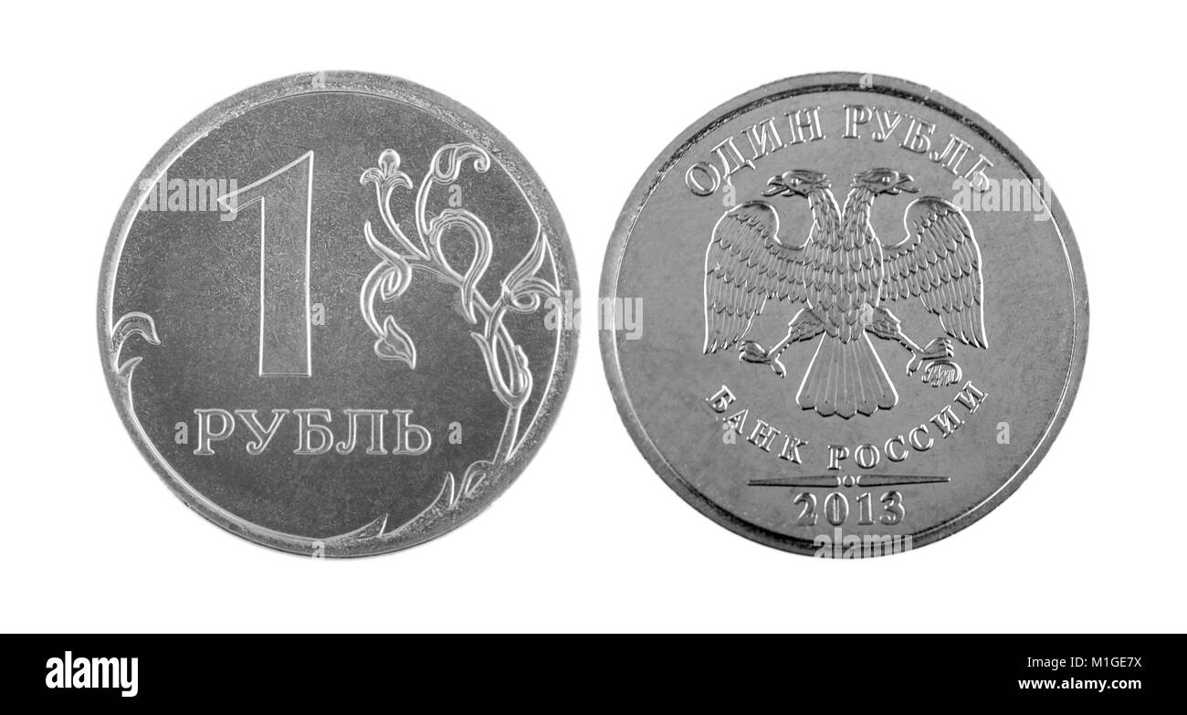 Eine Russische Rubel Münze auf weißem Hintergrund Stockfoto
