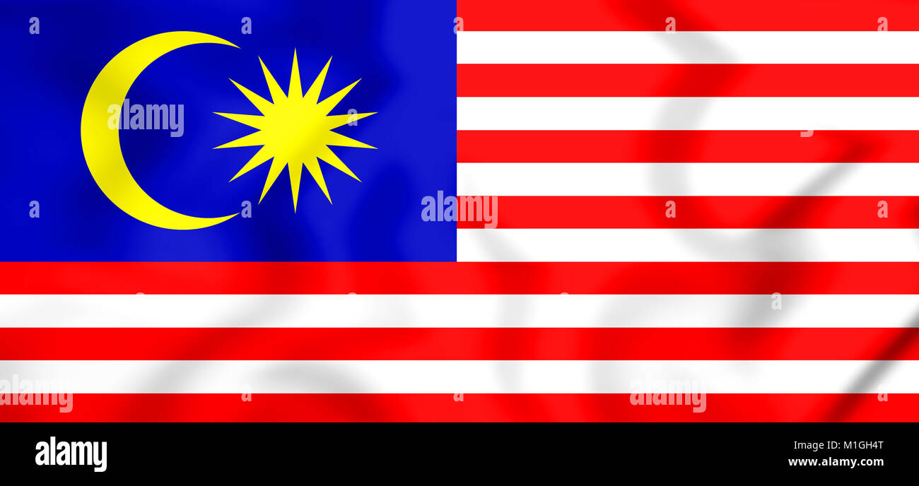 3D-Flagge der Malaysia. 3D-Darstellung. Stockfoto