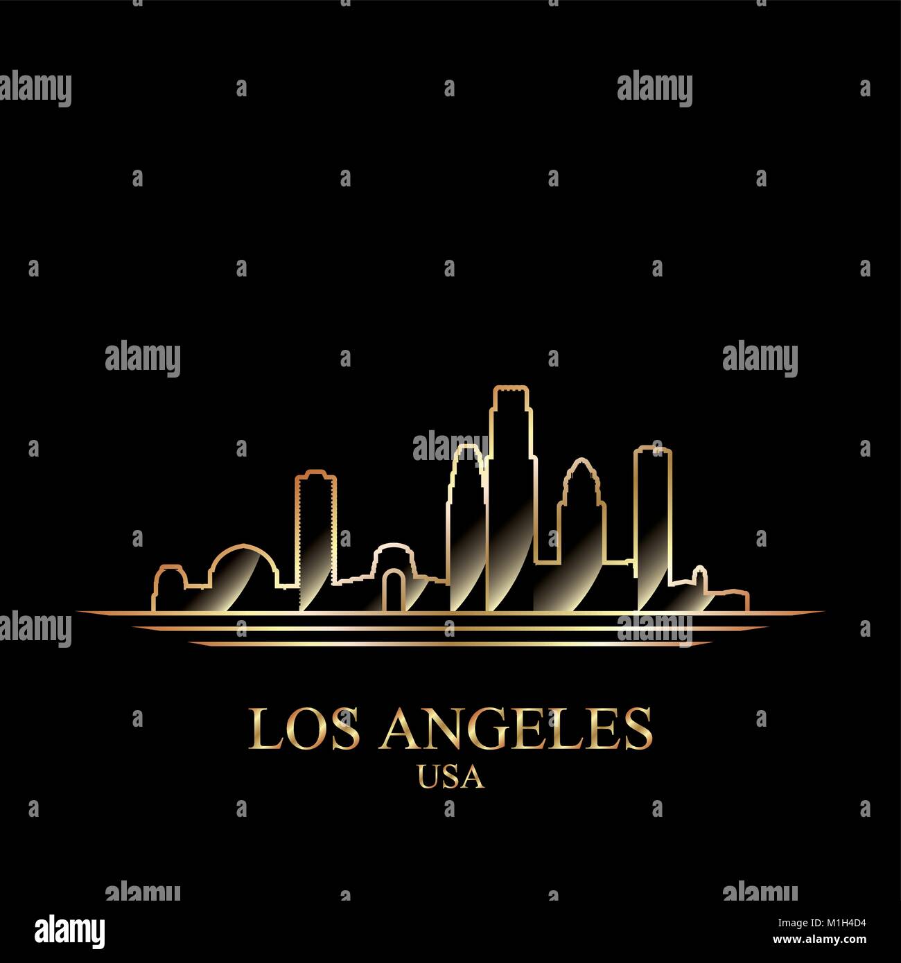 Gold Silhouette von Los Angeles auf schwarzem Hintergrund, Vector Illustration Stock Vektor