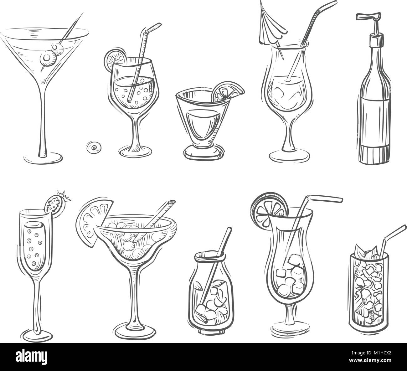 Vektor Hand von Cocktails und alkoholische