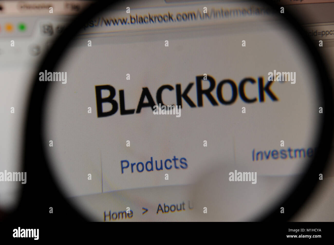 Blackrock Website durch ein Vergrößerungsglas gesehen Stockfoto