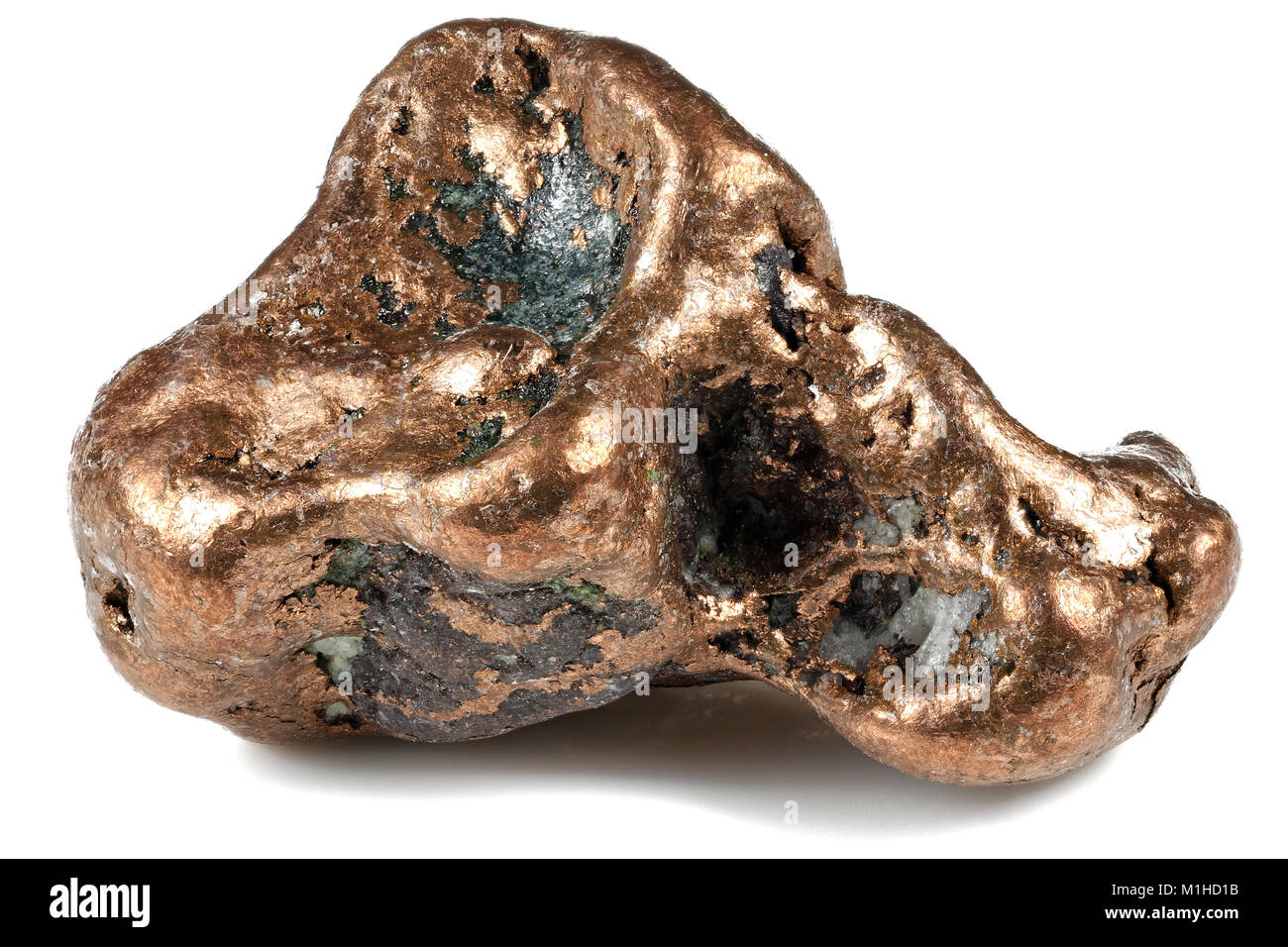 Native Kupfer nugget von Keweenaw, Michigan/USA isoliert auf weißem Hintergrund Stockfoto