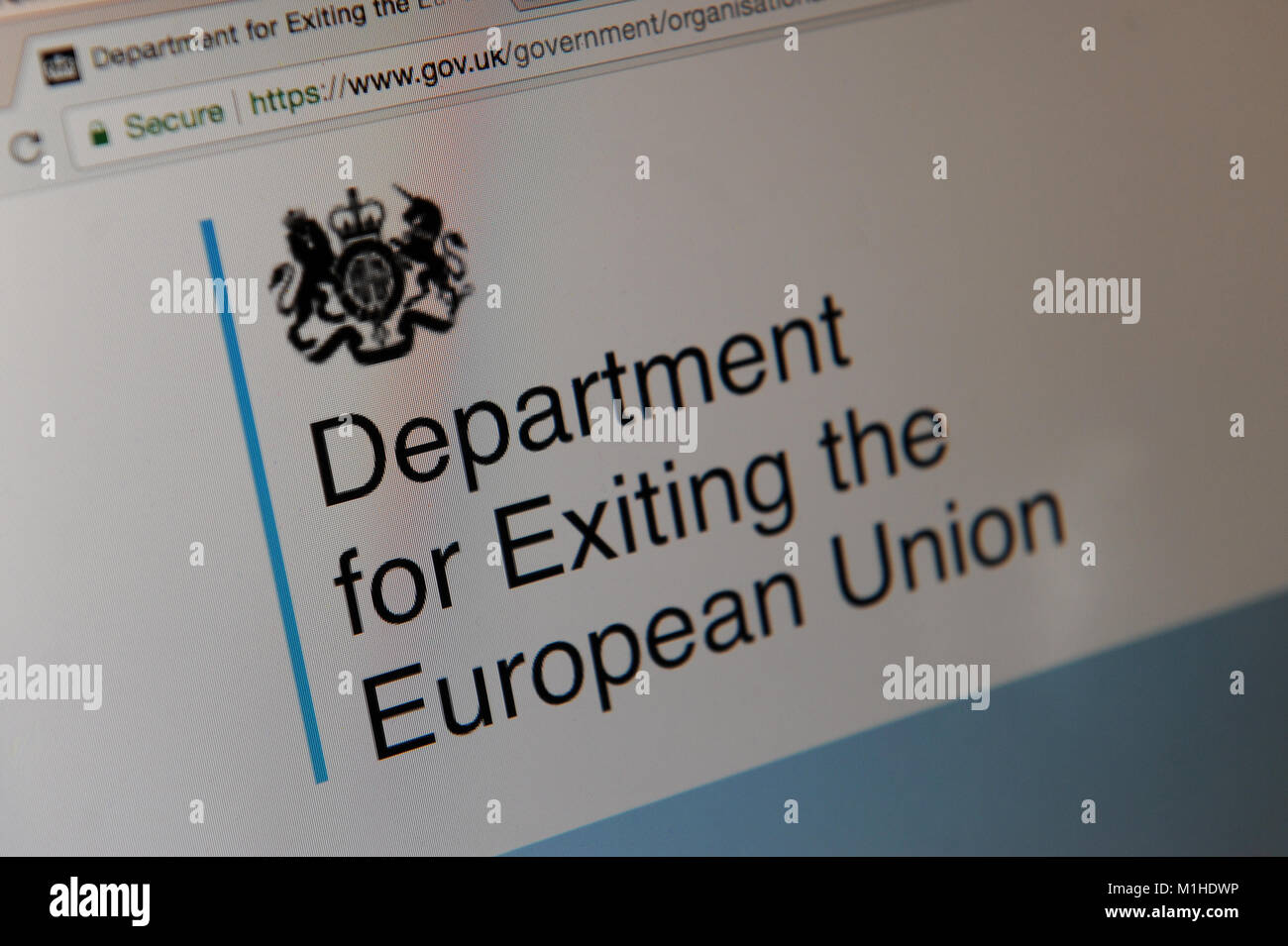 Abteilung für das Verlassen der Europäischen Union website Stockfoto