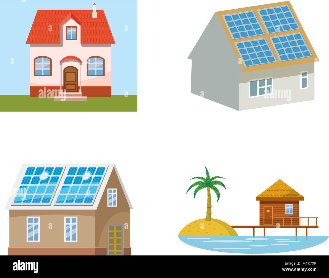 Eco Haus Icon Set, Cartoon Stil Stock Vektor