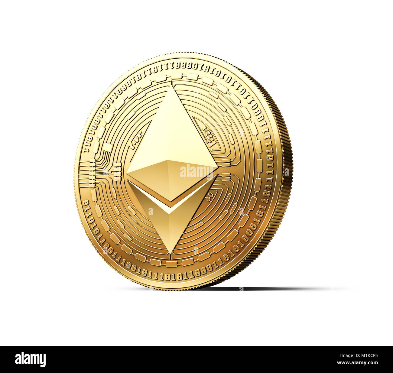 Golden Äther ETH cryptocurrency physikalischen Konzept Münze auf weißem Hintergrund. 3D-Rendering Stockfoto