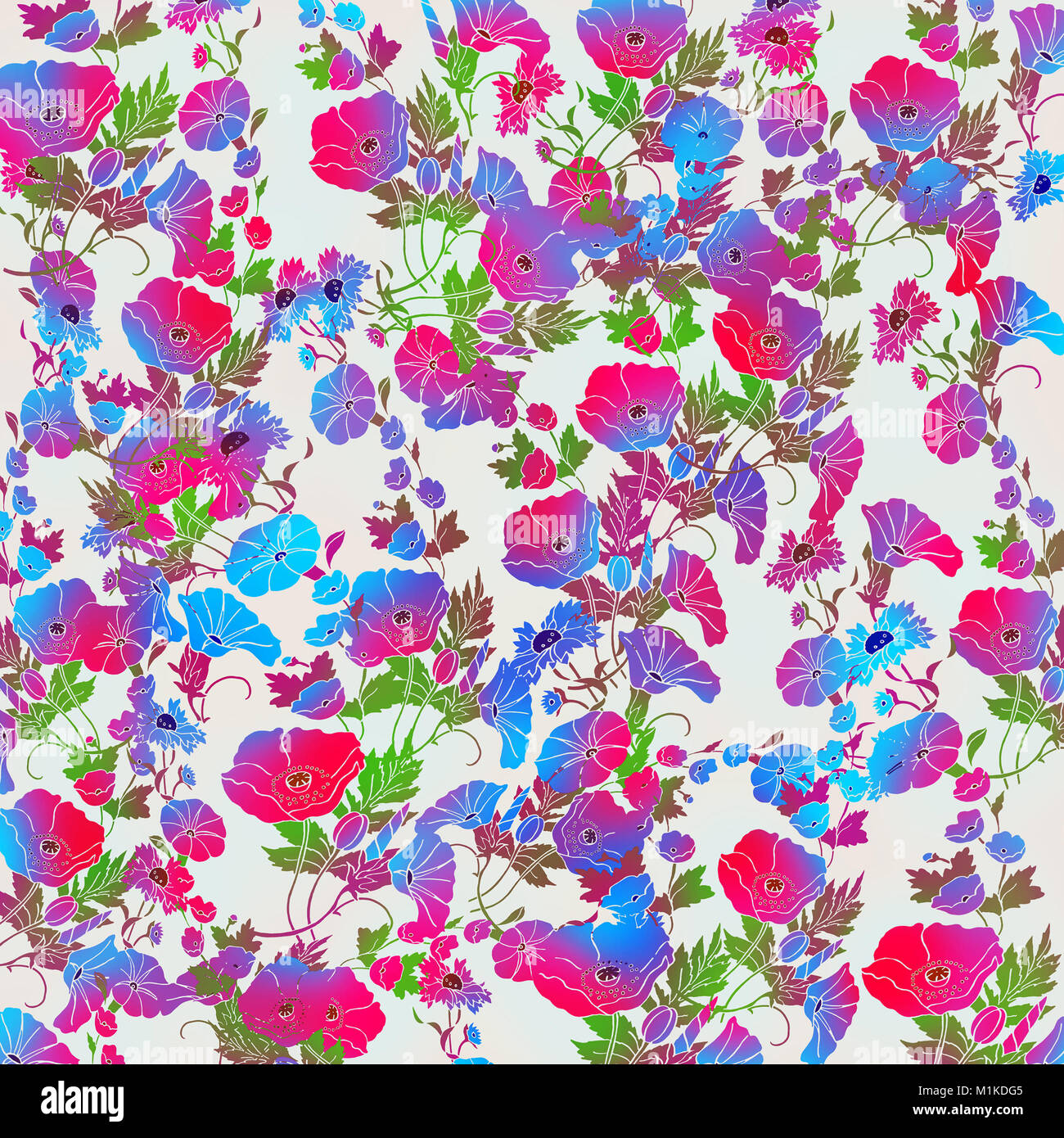 Schönen Hintergrund von Blumen im Art Nouveau Stil mit bunten Farben, die auf einem hellgrauen Hintergrund Stockfoto