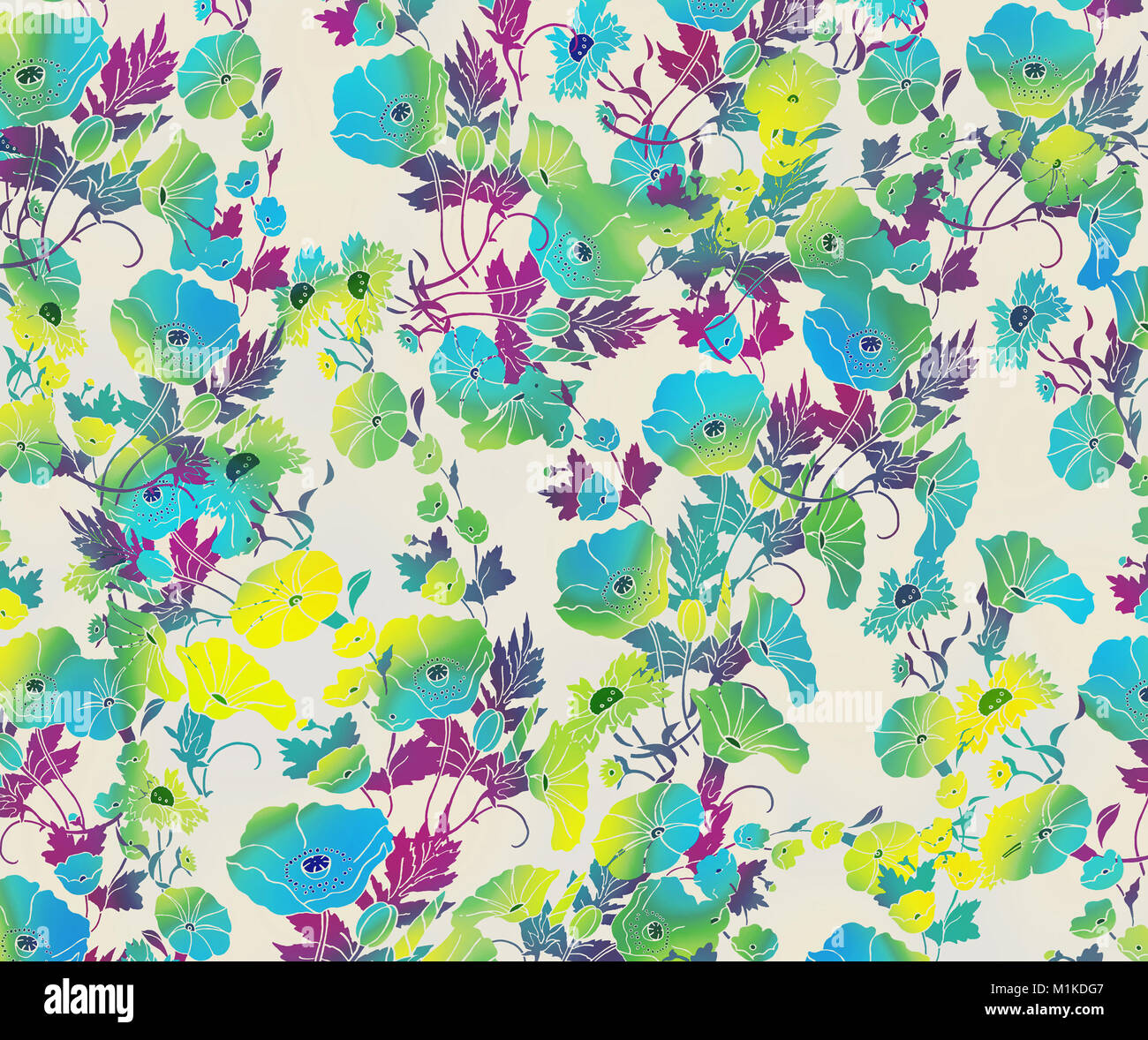 Schönen Hintergrund von Blumen im Art Nouveau Stil mit bunten Farben, die auf einem hellgrauen Hintergrund Stockfoto