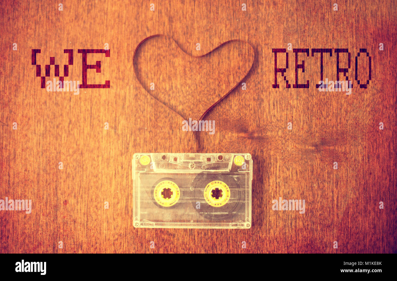 Wir retro konzeptionellen Hintergrund Liebe, Text hinzugefügt, vintage Musik Band auf strukturierten Hintergrund Stockfoto