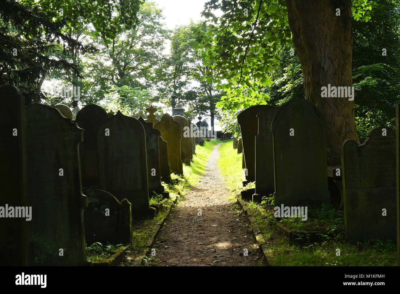 Der Friedhof, Howarth Bronte Parsonage, die die Gräber der Bronte Schwestern GROSSBRITANNIEN Stockfoto