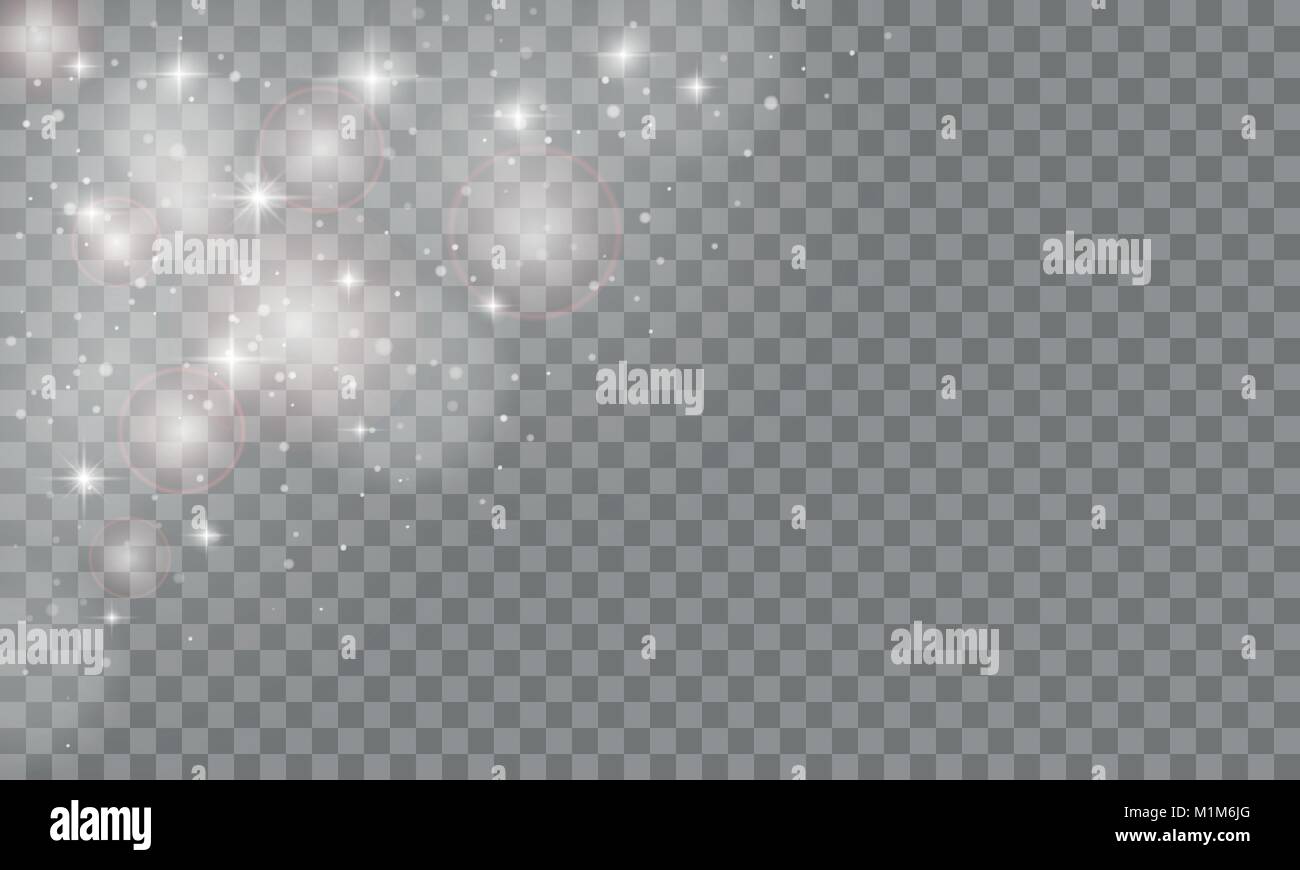 Set Glow Light Effect auf transparentem Hintergrund isoliert. Sun Flash oder Star Burst mit funkelt. Vector Illustration. Stock Vektor