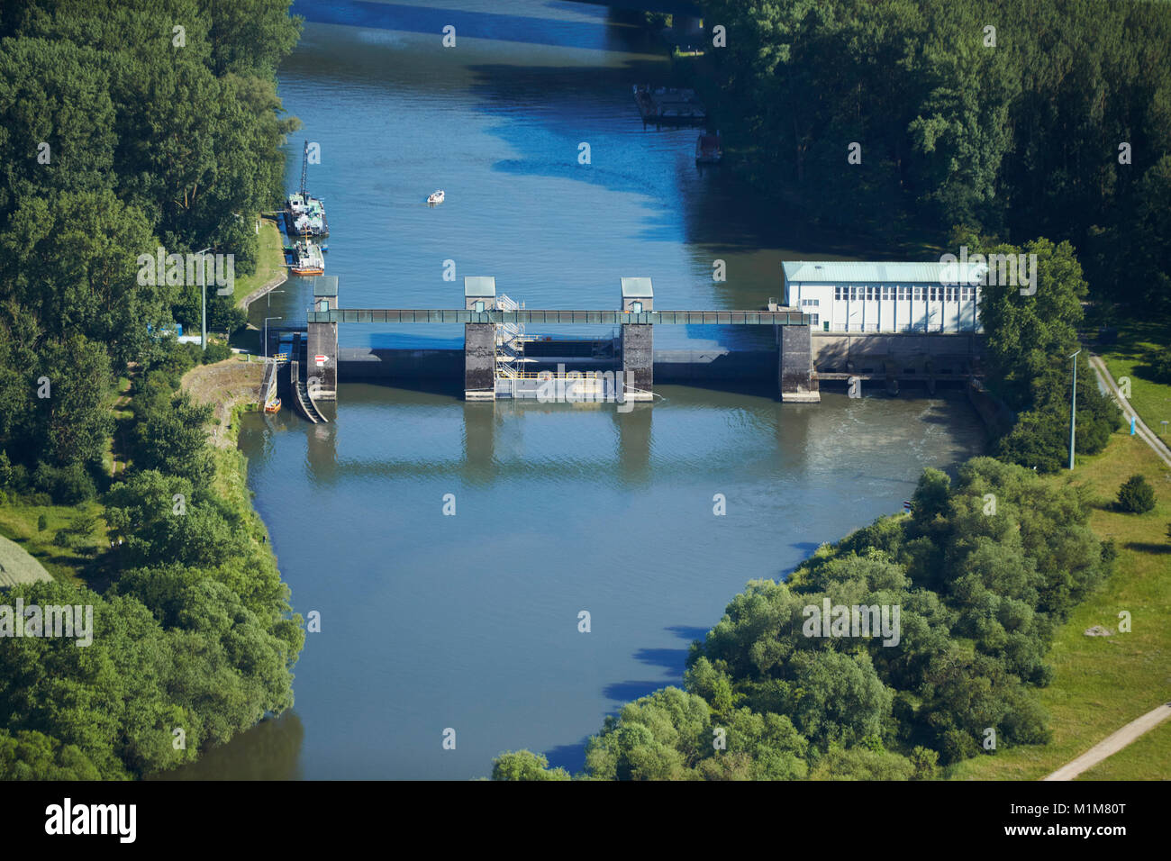 Luftaufnahme von Barrage Limbach in der Nähe von Eltmann, Bayern, Deutschland Stockfoto