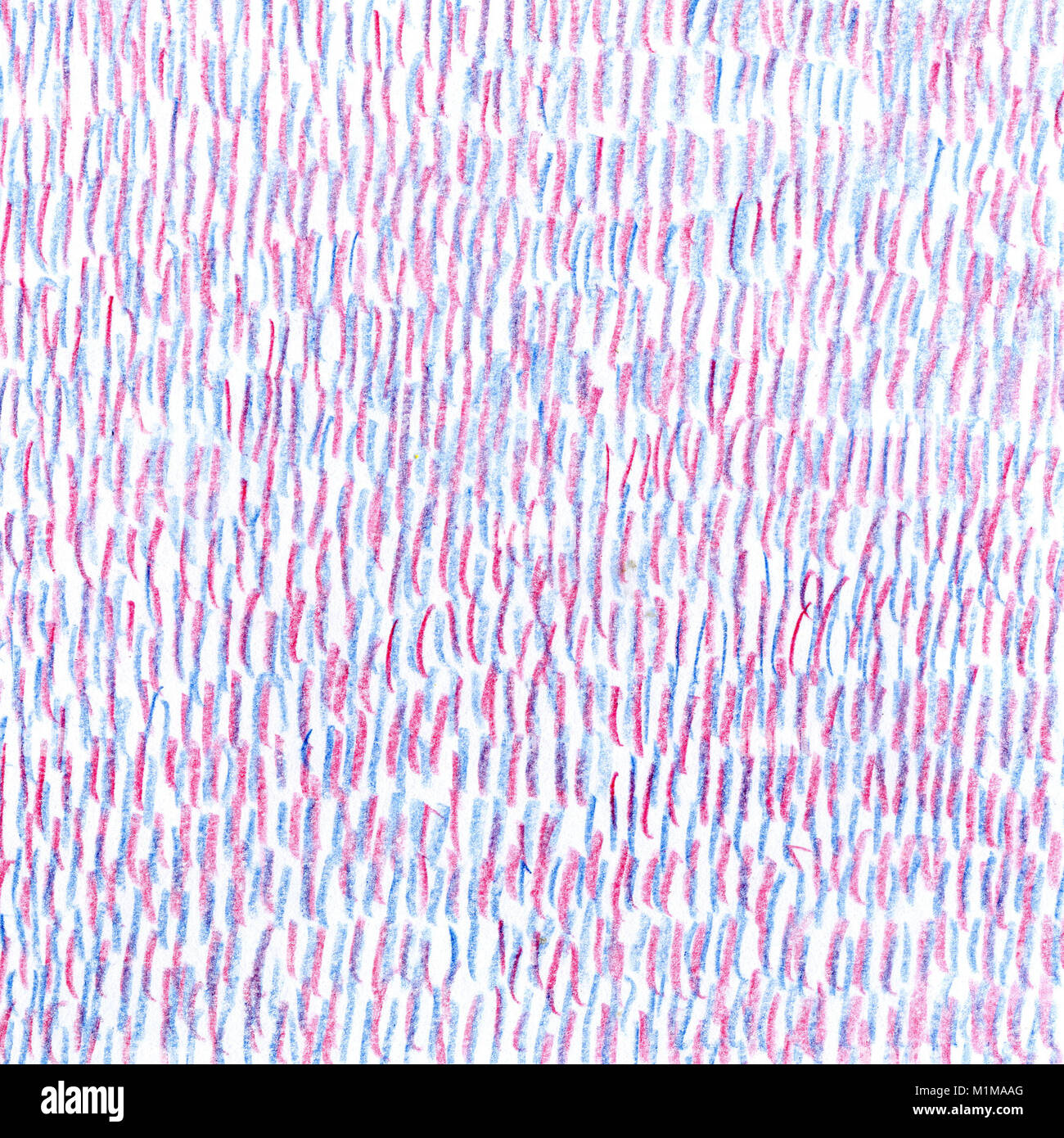 Rot Blau Textur. Vertikale Striche mit Buntstift. Zeichnung von Hand. Hintergrund für eine Webseite, Abstraktion, Stoff Muster. Stockfoto