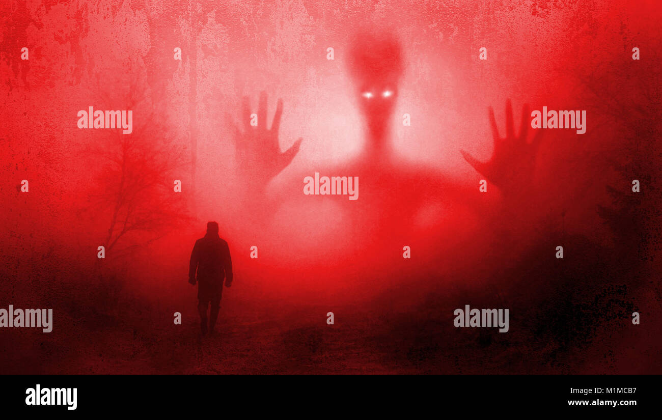 Mars im Wald mit Menschen, Außerirdischen und paranormale Effekte Stockfoto