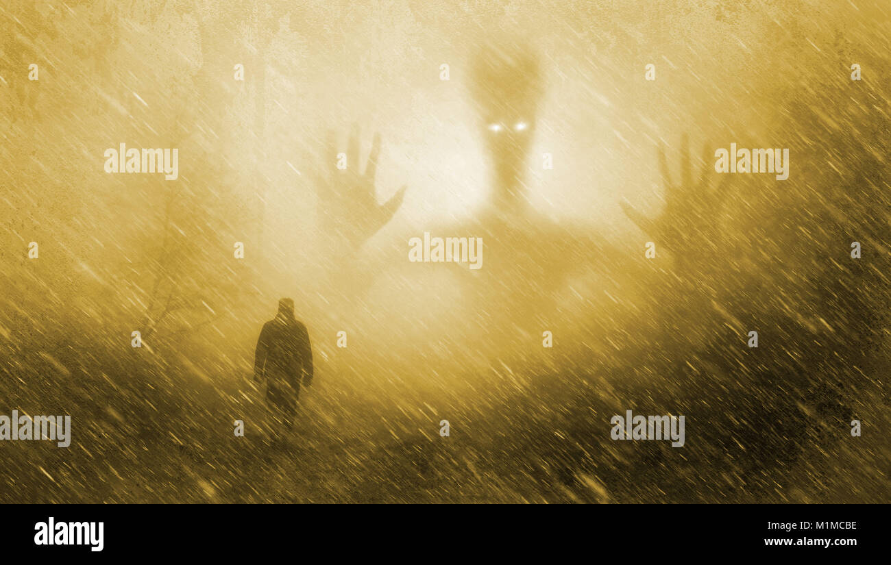 Mars im Wald mit Menschen, Außerirdischen und paranormale Effekte Stockfoto