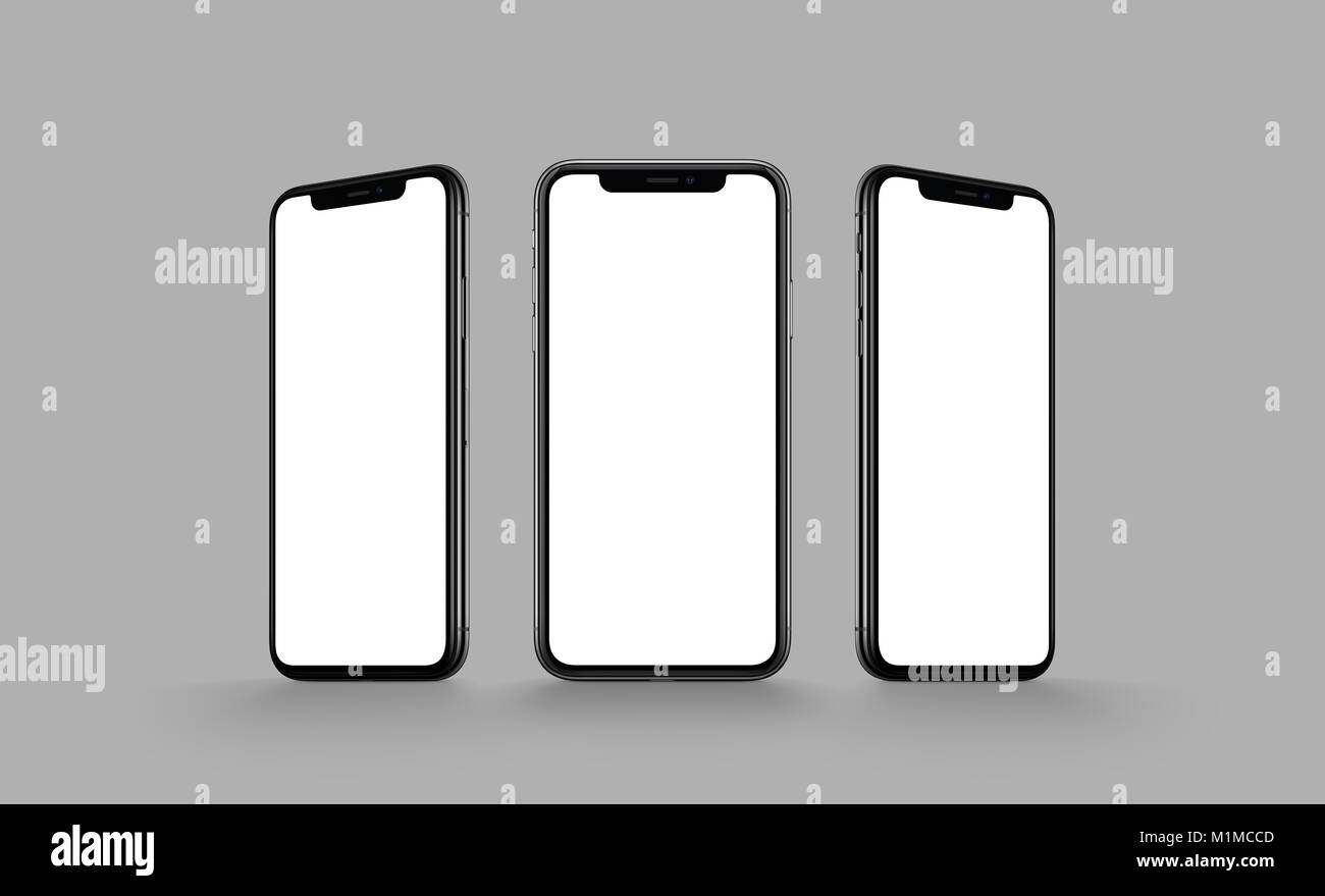 IPhone X. Smartphone Multi Screen mockup auf grauem Hintergrund. Stockfoto