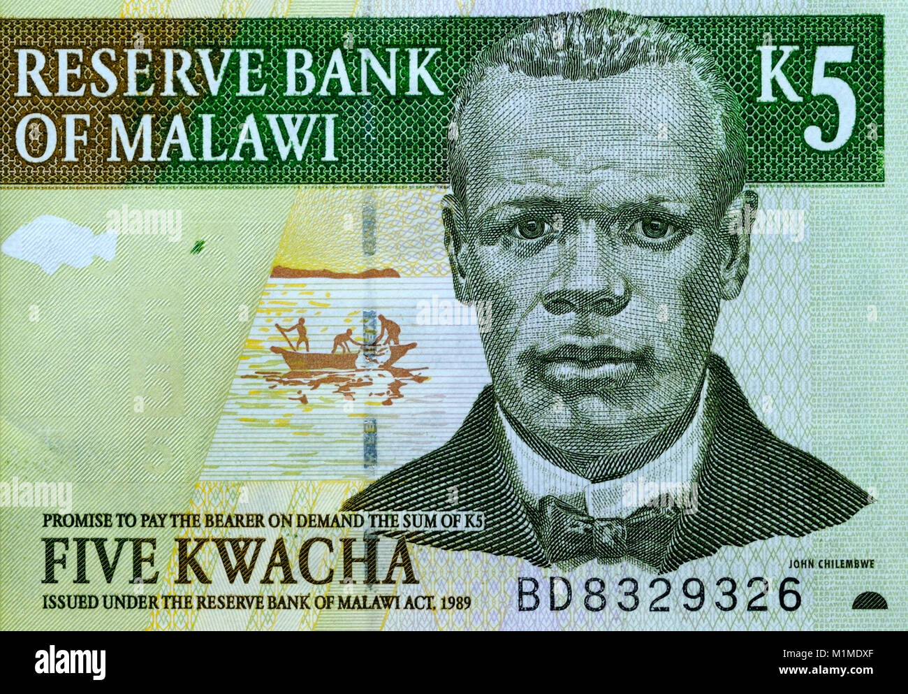 Malawi 5 Kwacha Banknoten Stockfoto