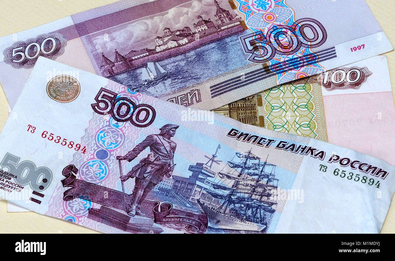 Russische Währung Rubel Banknoten Stockfoto