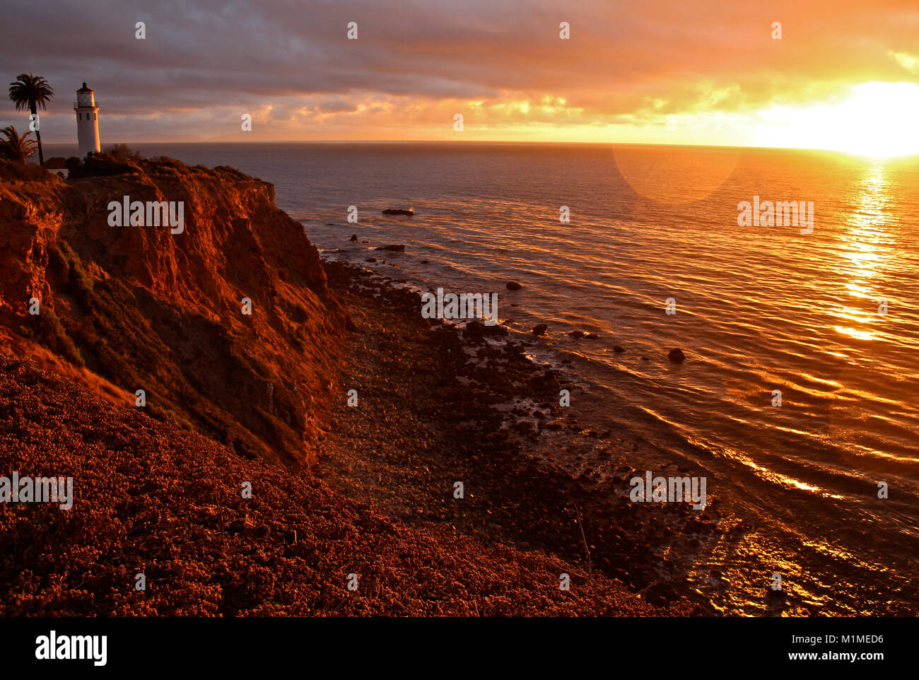 Sonnenuntergang am Point Vicente Leuchtturm, Palos Verdes Halbinsel, Kalifornien Stockfoto