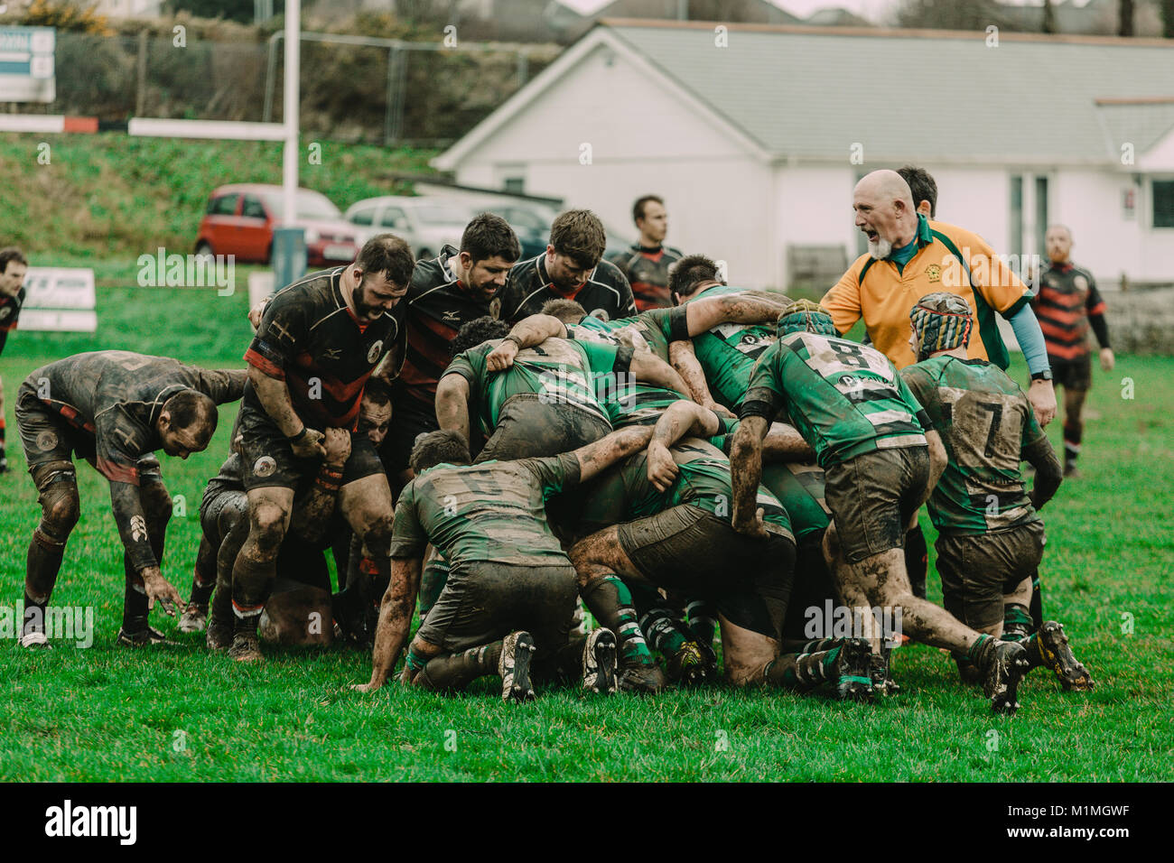 Penryn RFC vs Hayle RFC am Memorial Stadium, Penryn, Cornwall, UK, 27. Januar 2018 Stockfoto