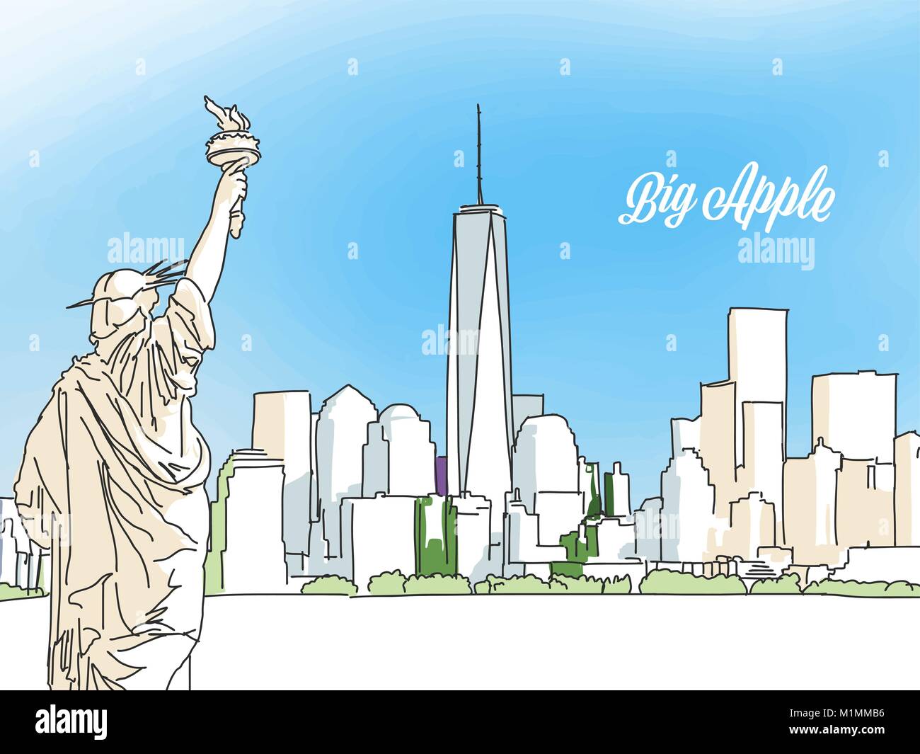 New York Big Apple Panorama Banner. Layout für die Grußkarte und Banner Design. Marketing Skizze Stock Vektor