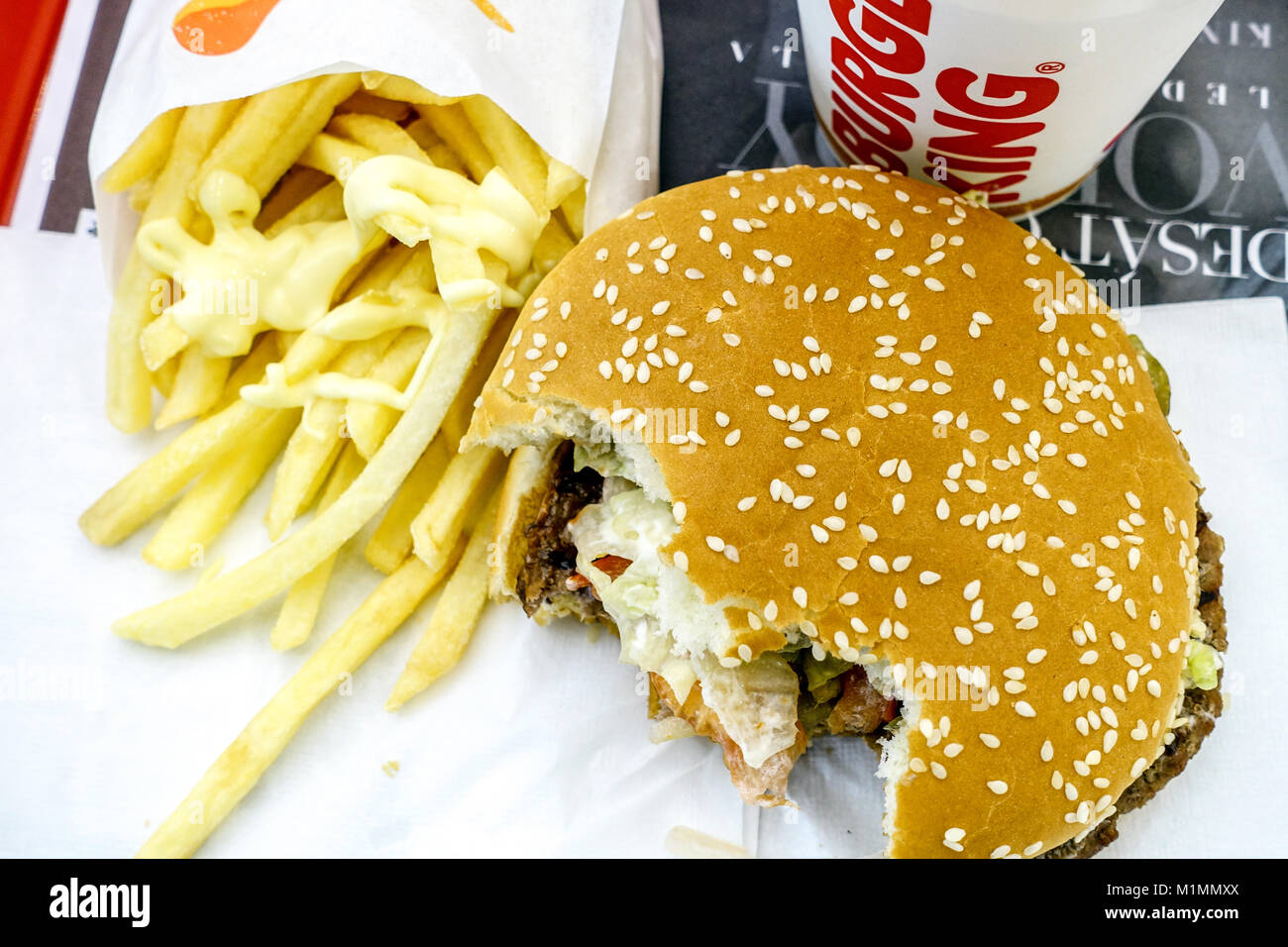 Burger King Whopper Essen Stockfoto