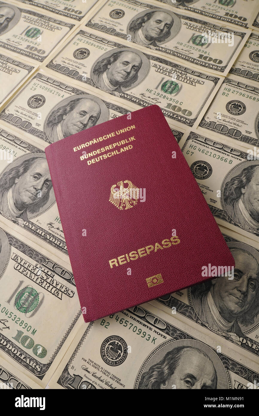 Dollar, Reisepass, Reisepass Stockfoto