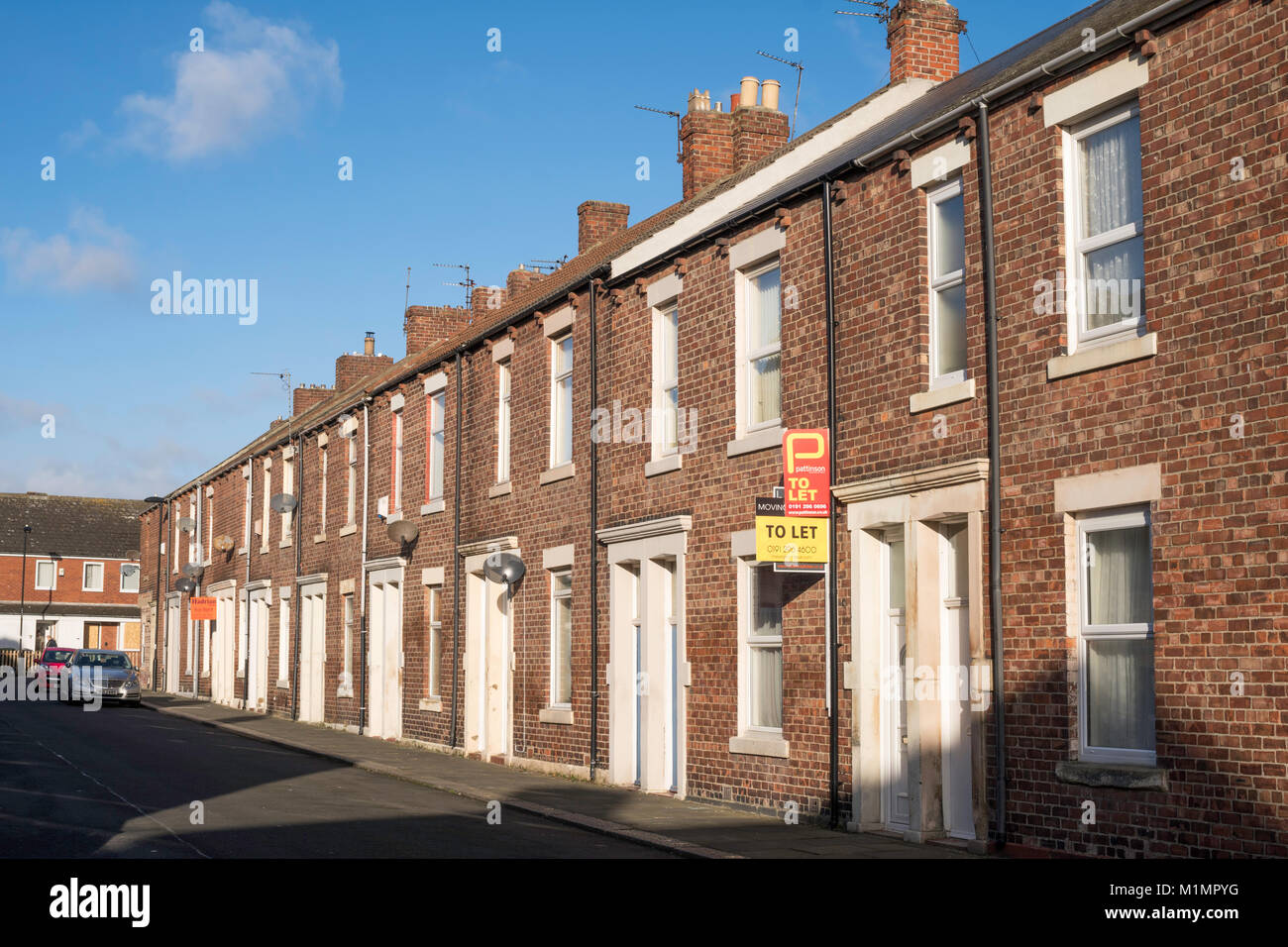 Laet Straße, eine Terrasse von Tyneside Wohnungen, North Shields, North East England, Großbritannien Stockfoto