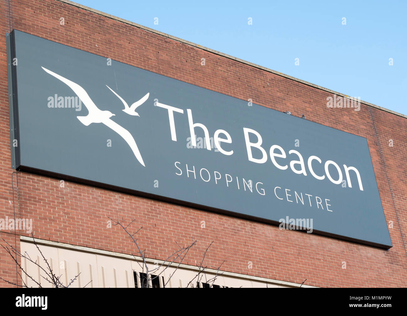 Zeichen, das Leuchtfeuer Einkaufszentrum, North Shields, North East England, Großbritannien Stockfoto