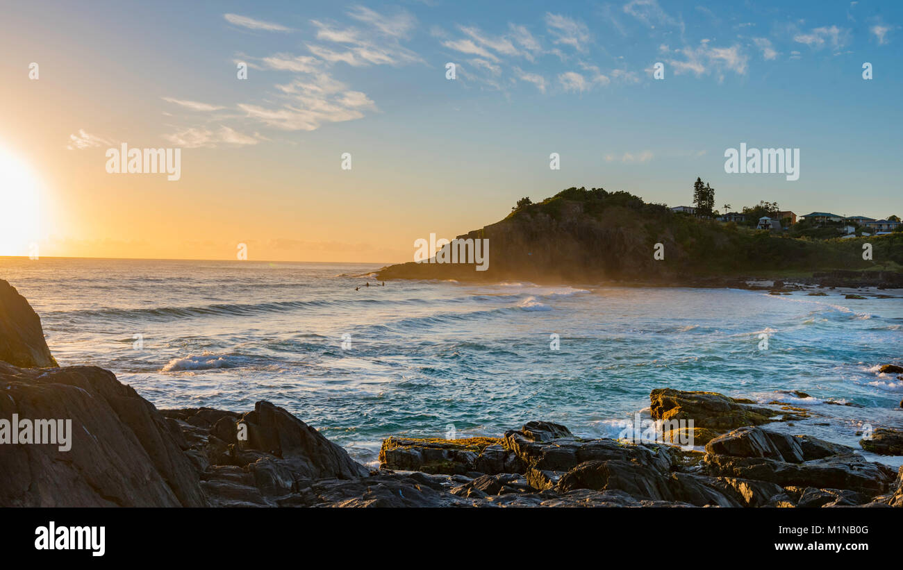 Dämmerung am kleinen Strand, Scotts Head, im Norden von NSW, Australien eine beliebte surfen Spot Stockfoto