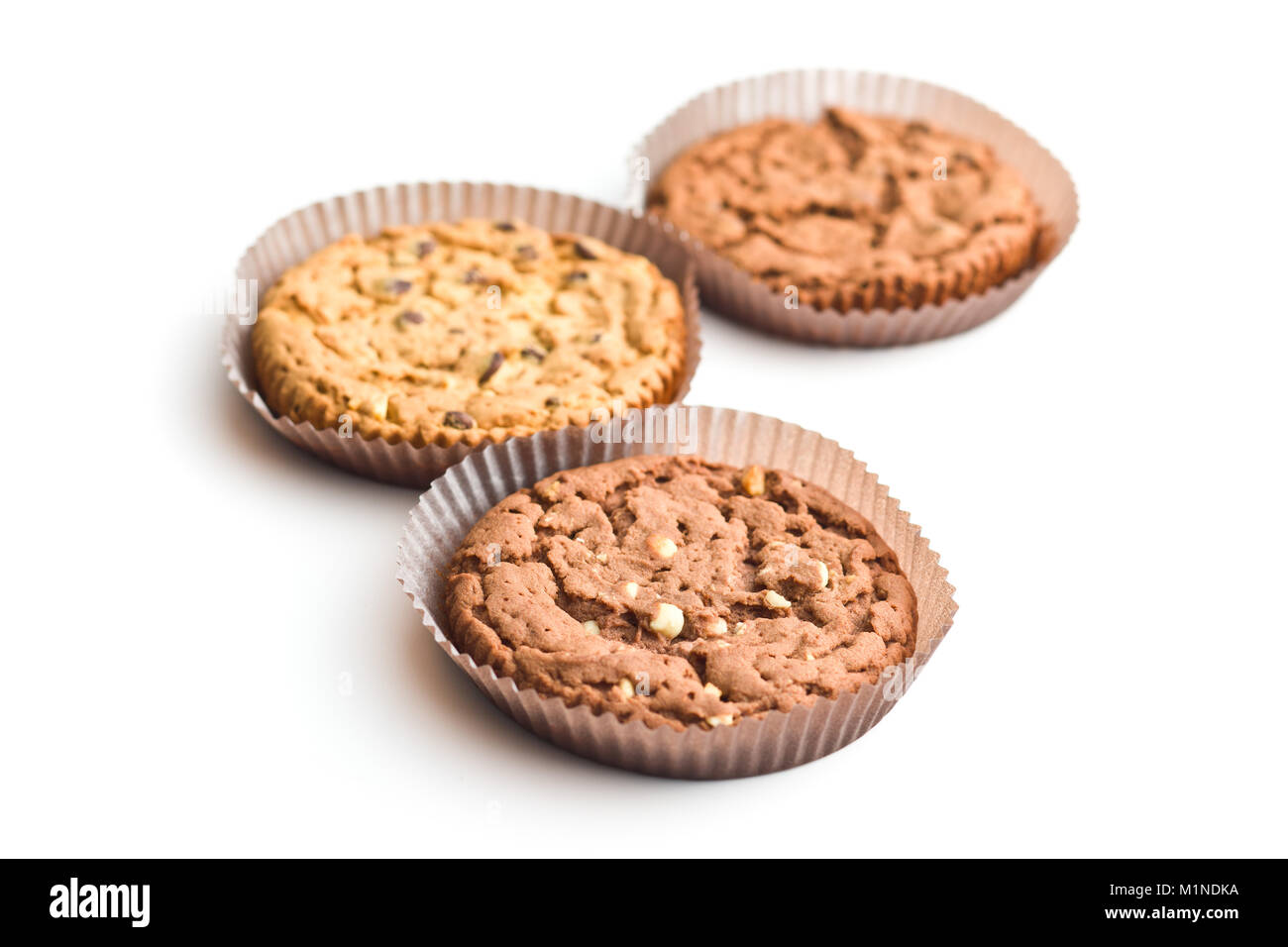 Süße Schokolade Cookies auf weißem Hintergrund. Stockfoto