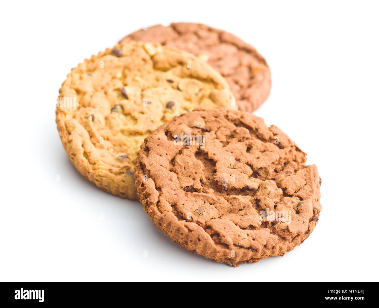 Süße Schokolade Cookies auf weißem Hintergrund. Stockfoto