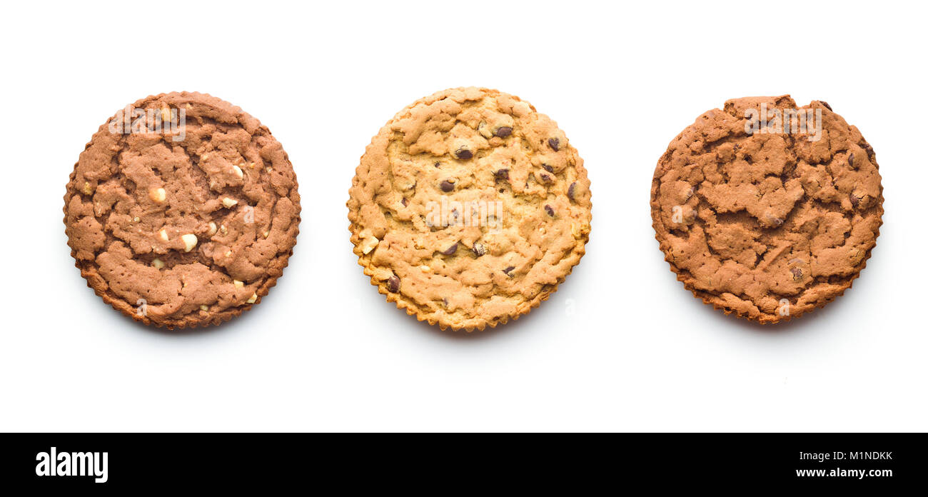 Süße Schokolade Cookies auf weißem Hintergrund. Stockfoto