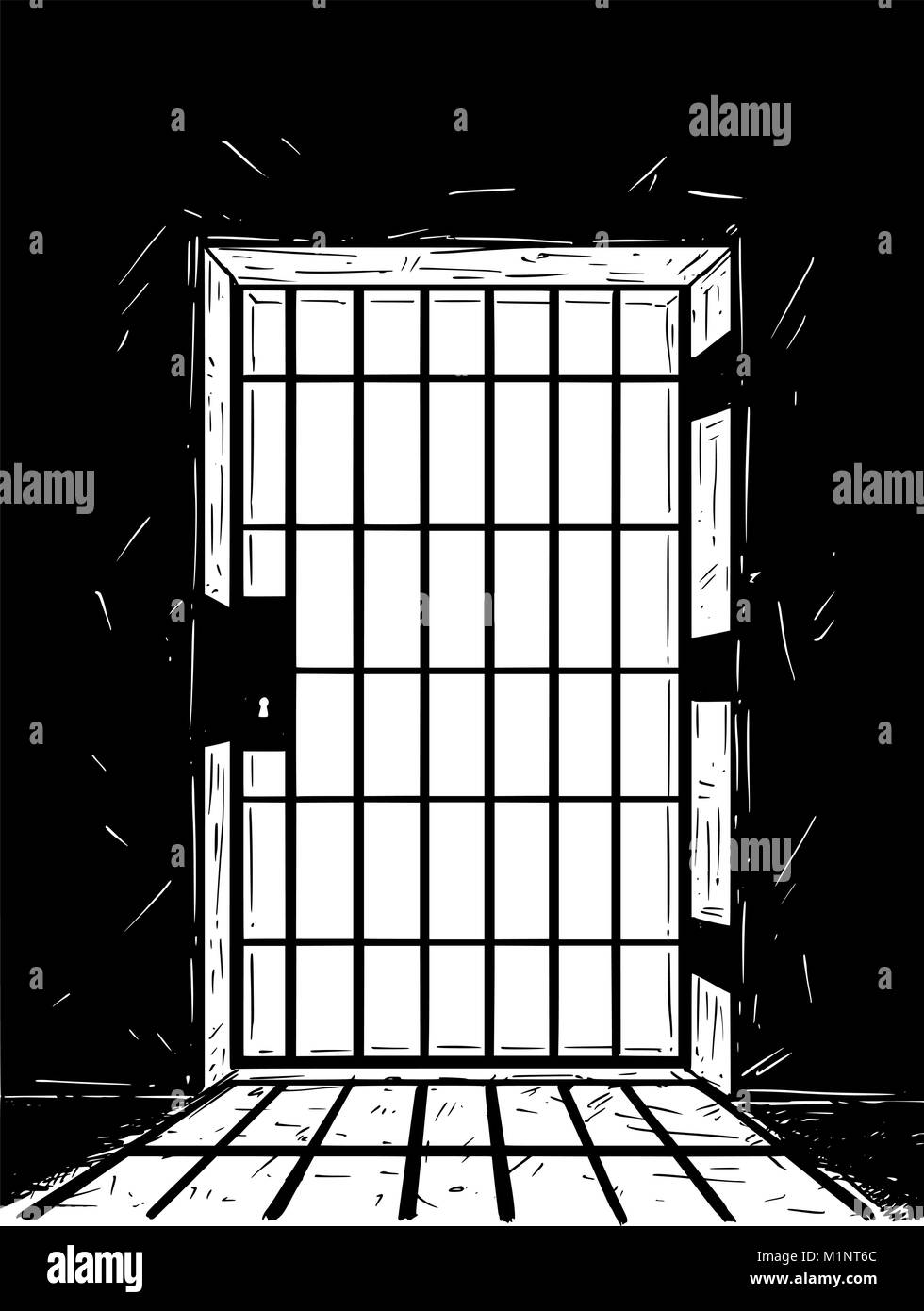 Cartoon Vektor-zeichnung Gefängnis Tür werfen Schatten Stock Vektor