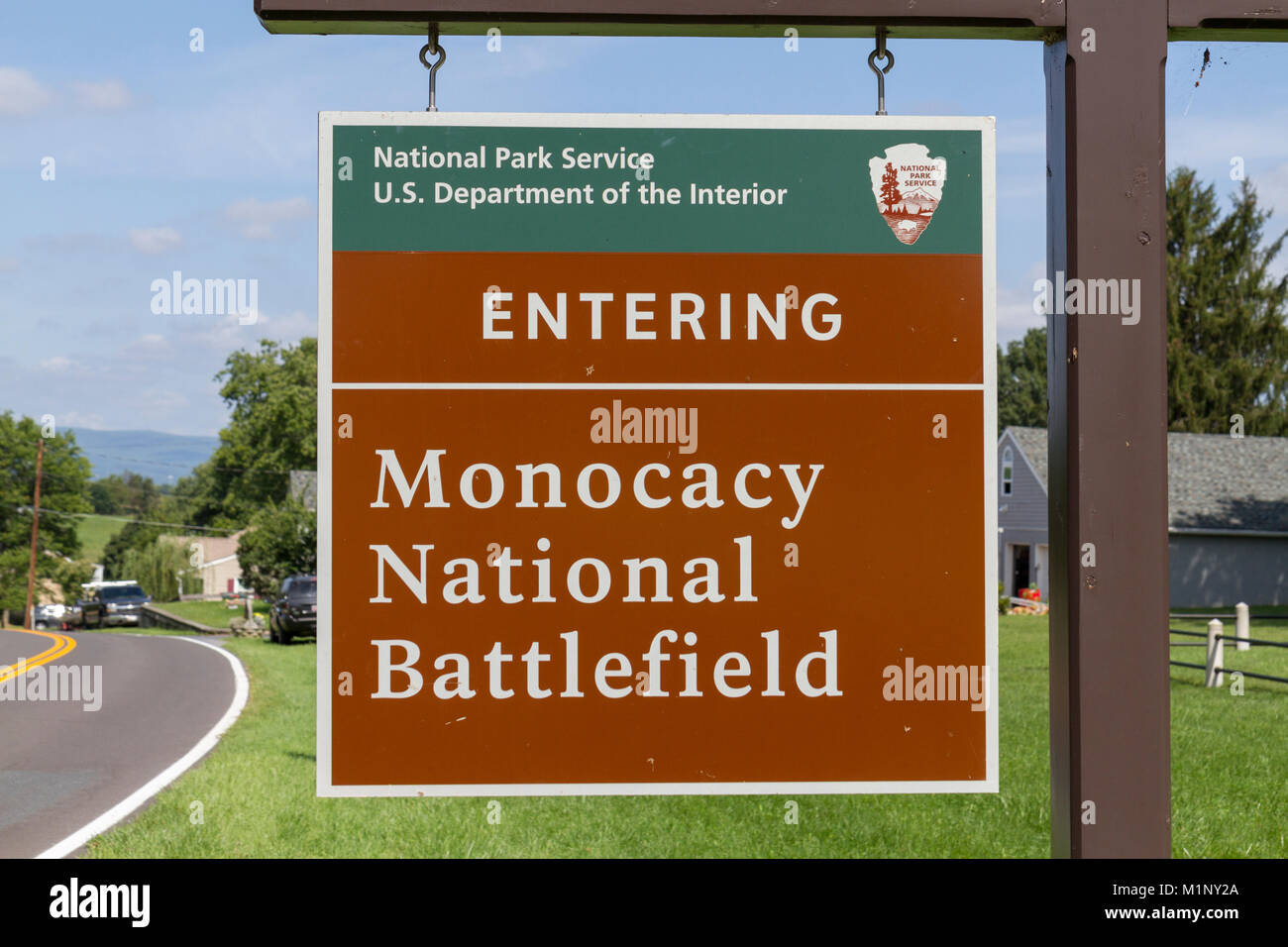 Schild Beratung Treiber sie Monocacy nationales Schlachtfeld, Frederick, MD, USA eingegeben haben Stockfoto