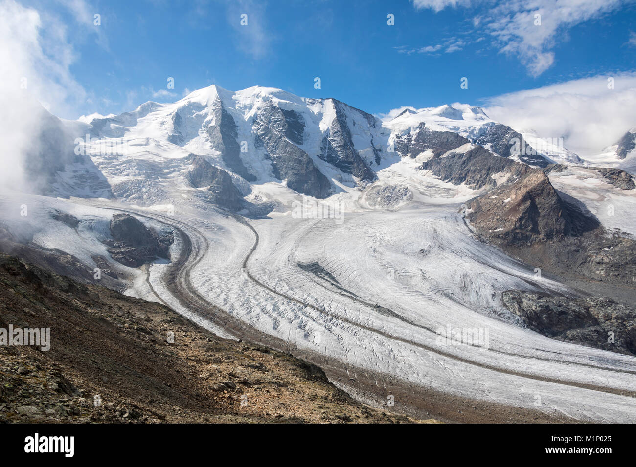 Übersicht der Diavolezza und Pers Gletscher, St. Moritz, Kanton Graubünden, Engadin, Schweiz, Europa Stockfoto