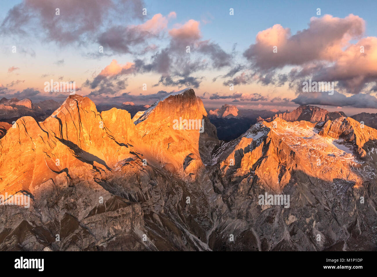 Luftaufnahme der Marmolada, Gran Vernel, Sasso Vernale und Cima Ombretta, Dolomiten, Südtirol, Italien, Europa Stockfoto