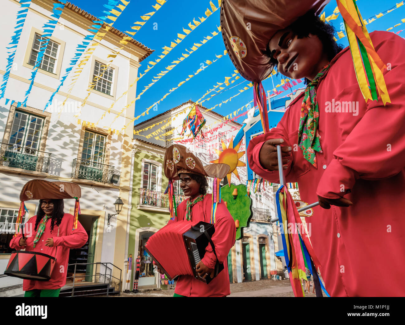 Sao Joao Festival Dekorationen in Pelourinho, Altstadt, Salvador, Bundesstaat Bahia, Brasilien, Südamerika Stockfoto