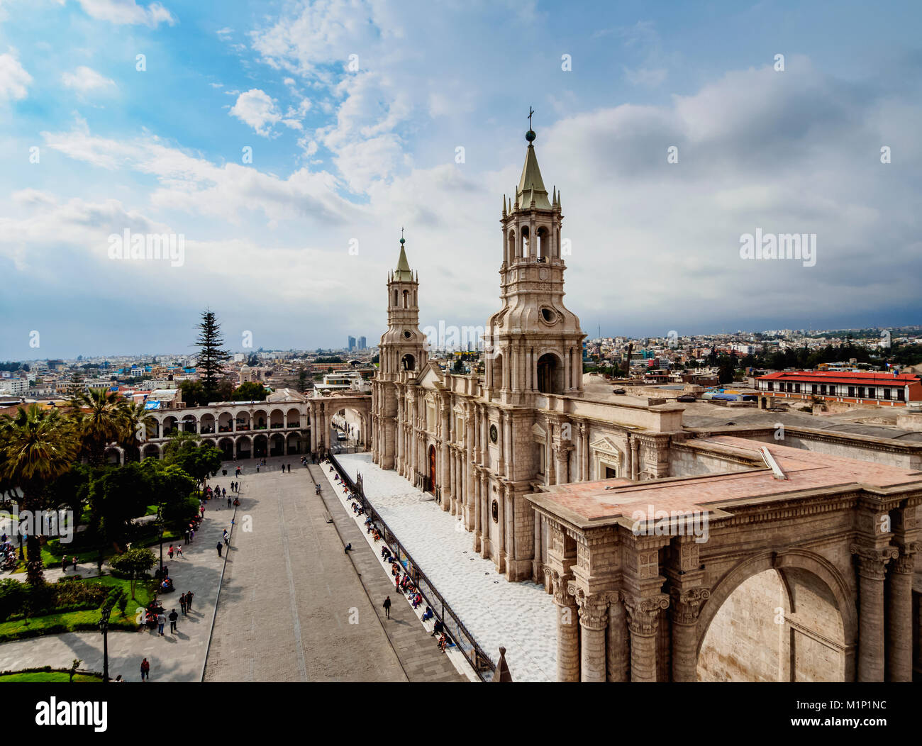 Kathedrale, Plaza de Armas, Erhöhte Ansicht, Arequipa, Peru, Südamerika Stockfoto